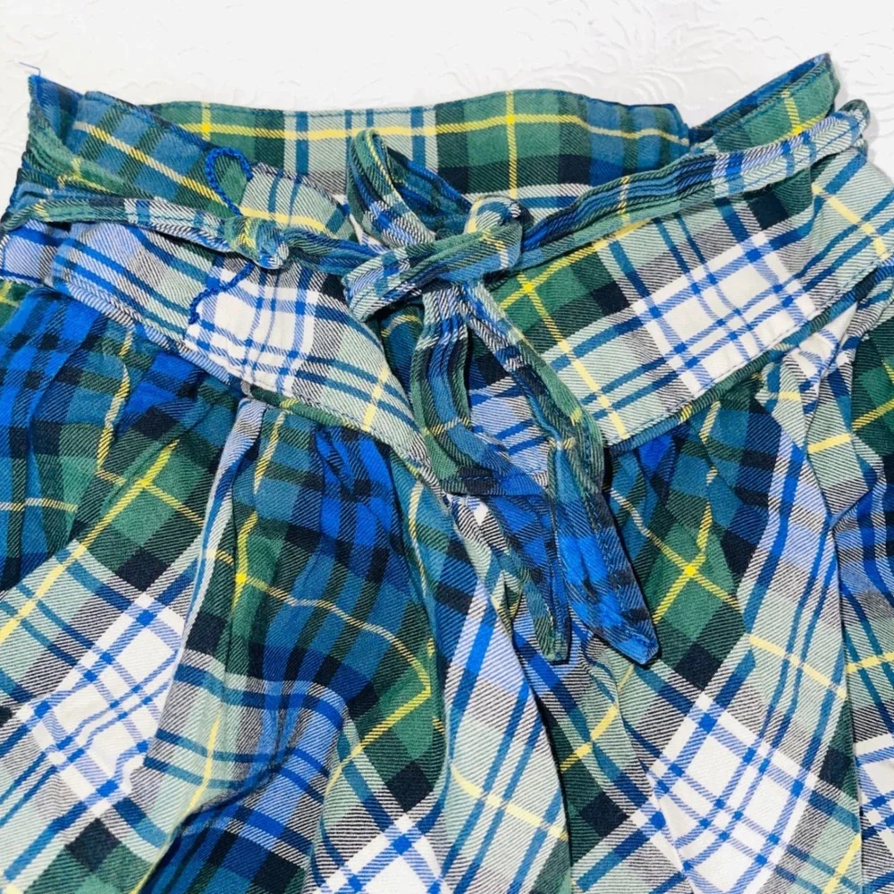 Ralph Lauren Toddler Girl Plaid Pleated Skirt 3T Blue Green Tie-Waist Preppy